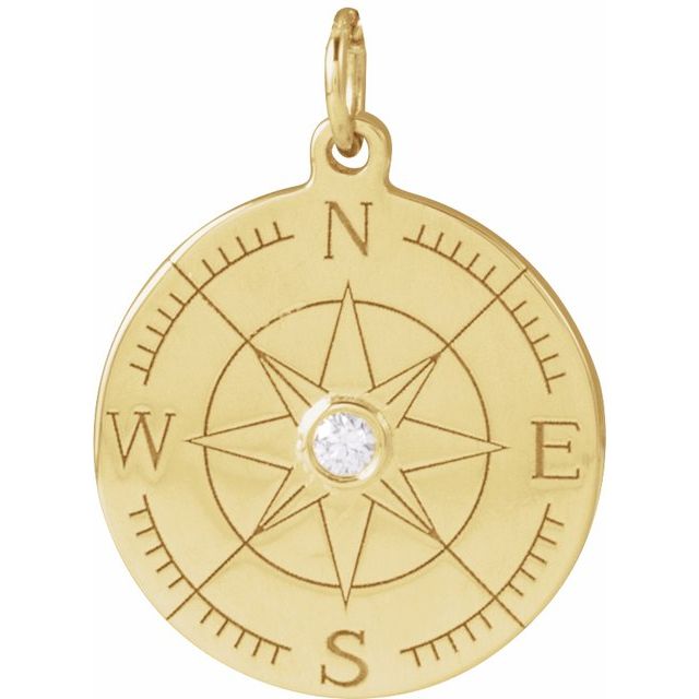 14K Yellow .015 CT Natural Diamond Compass Pendant