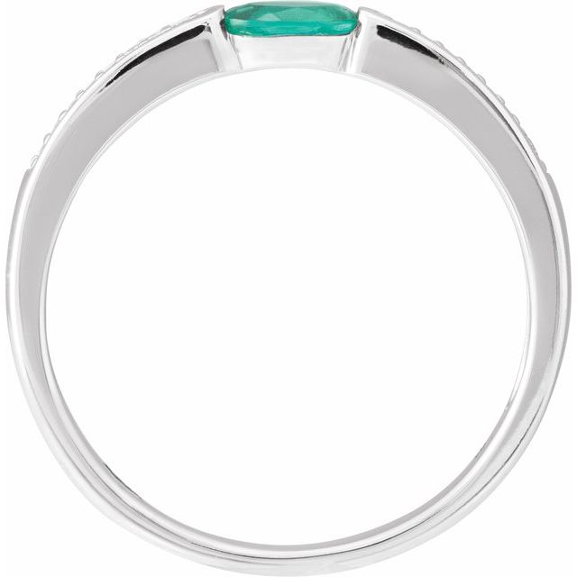 14K White Imitation Emerald & .05 CTW Natural Diamond Ring