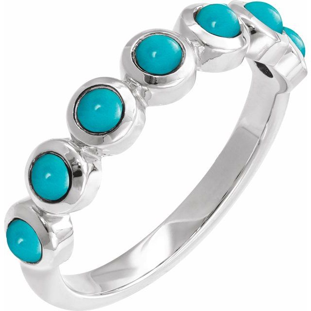 14K White Cabochon Natural Turquoise Stackable Ring