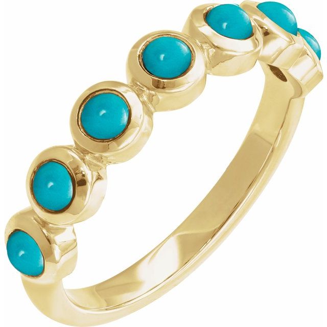 14K Yellow Cabochon Natural Turquoise Stackable Ring