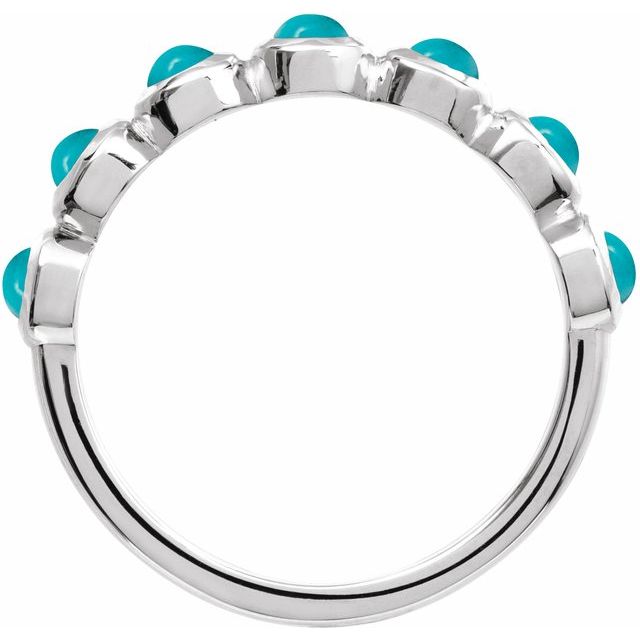14K White Cabochon Natural Turquoise Stackable Ring