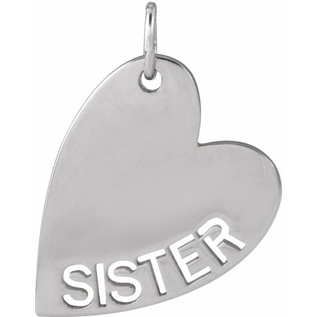 14K White Sister Heart Pendant