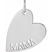 14K White Mama Heart Pendant