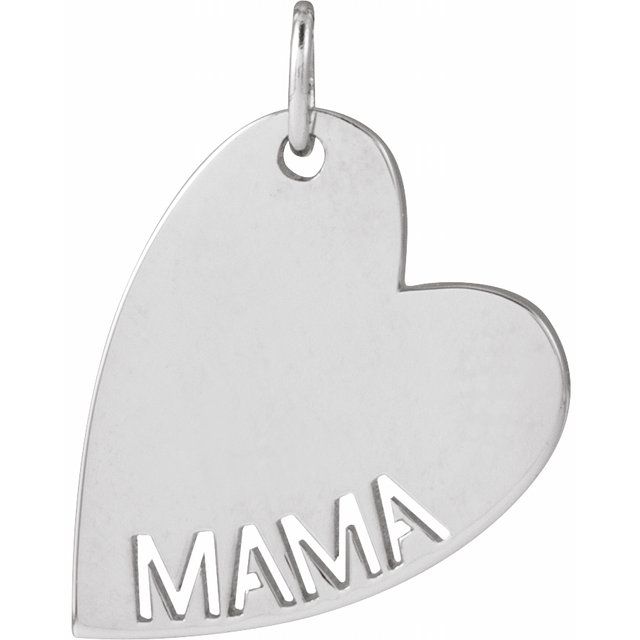14K White Mama Heart Pendant