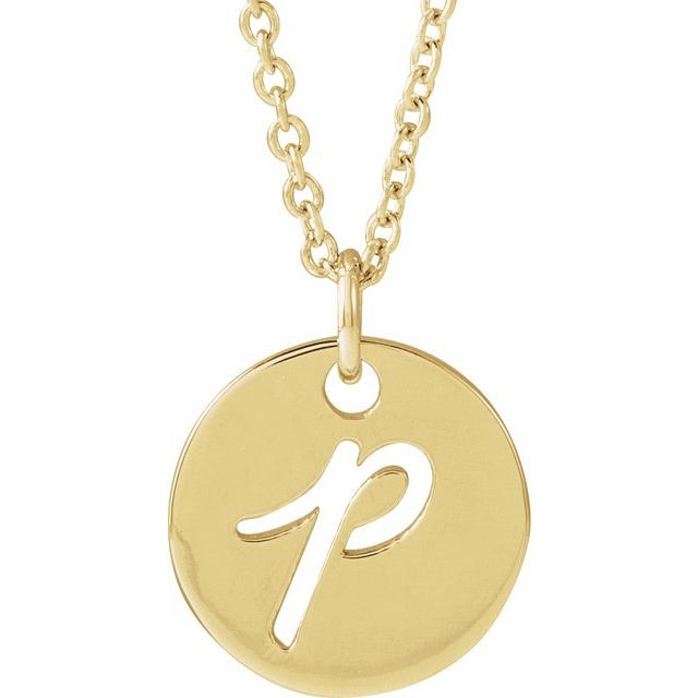 14K Yellow Script Initial P 16-18' Necklace