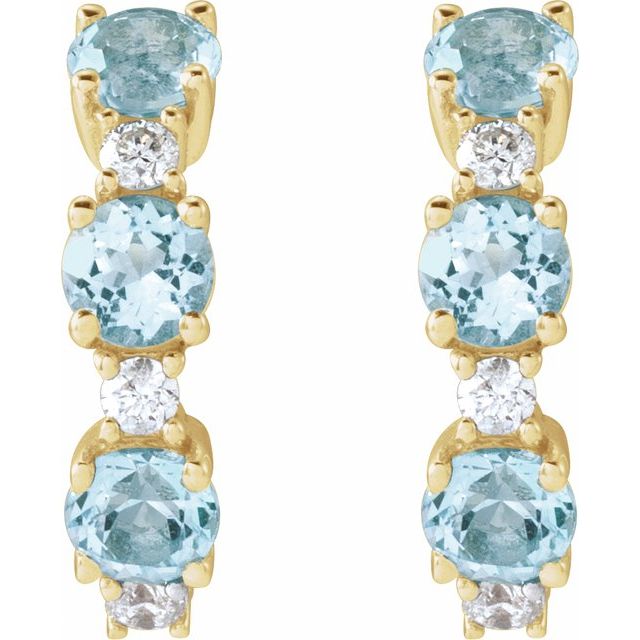 14K Yellow Natural Sky Blue Topaz & 1/10 CTW Natural Diamond Hoop Earrings
