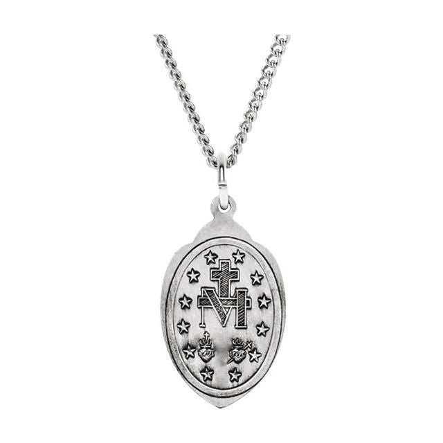 Sterling Silver 23x15 mm Oval Miraculous Medal 18' Necklace