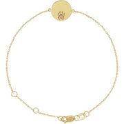 14K Yellow Natural White Sapphire Engravable Paw Print 6 1/2-7 1/2' Bracelet