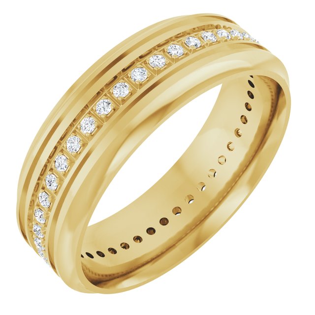 14K Yellow 1/4 CTW Natural Diamond Accented Grooved Band Size 10