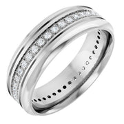 14k White 1/4 Ctw Natural Diamond Grooved Band Size 10