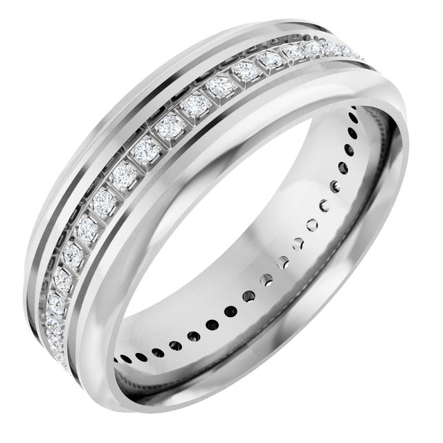 14k White 1/4 Ctw Natural Diamond Grooved Band Size 10