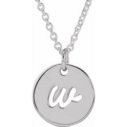 Sterling Silver Script Initial W 16-18' Necklace