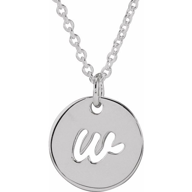Sterling Silver Script Initial W 16-18' Necklace