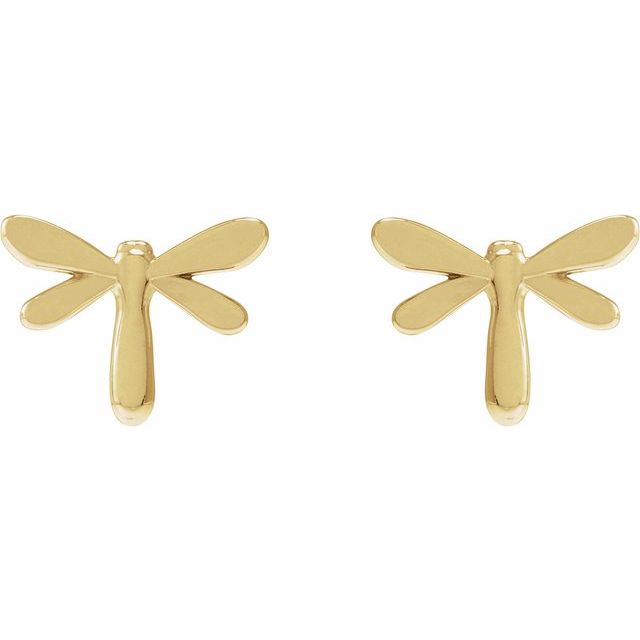 14K Yellow Dragon Fly Earrings
