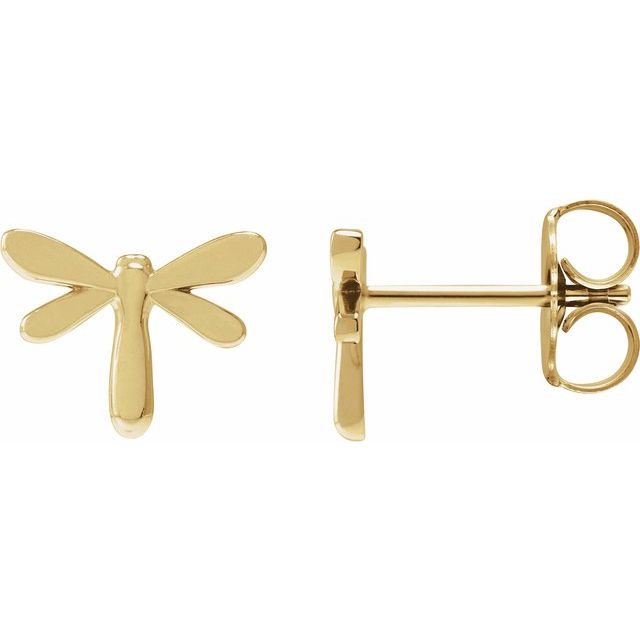 14K Yellow Dragon Fly Earrings