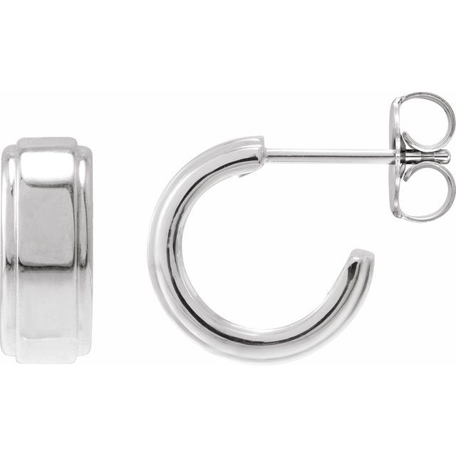 Sterling Silver Stepped-Edge 15 mm Hoop Earrings