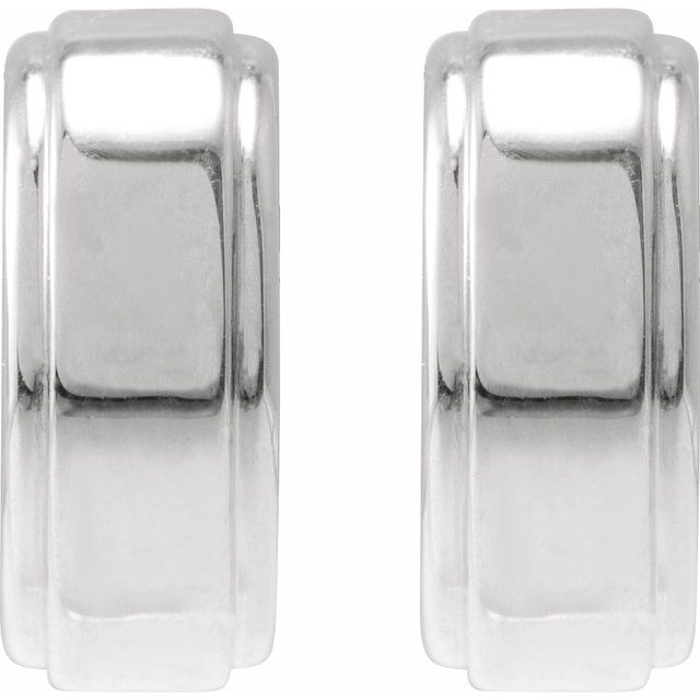 Sterling Silver Stepped-Edge 15 mm Hoop Earrings