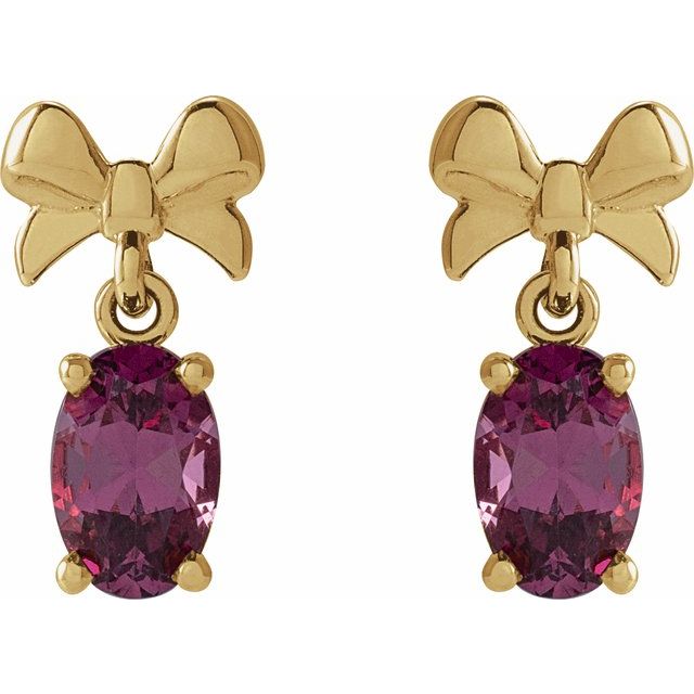 14K Yellow 6x4 mm Natural Rhodolite Garnet Bow Earrings