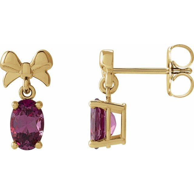 14K Yellow 6x4 mm Natural Rhodolite Garnet Bow Earrings