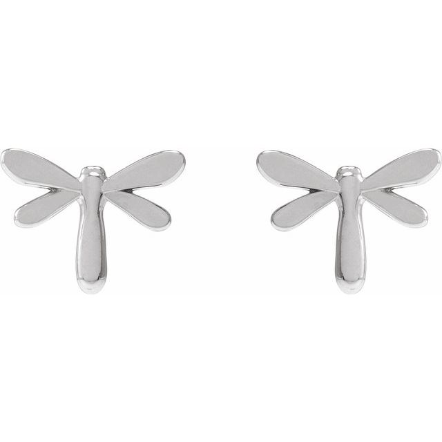 14K White Dragon Fly Earrings