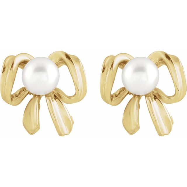14K Yellow Cultured White Freshwater Pearl Earrings
