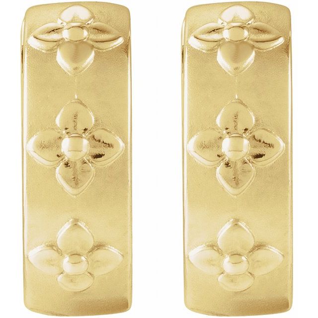14K Yellow Floral Hinged 13.2 mm Hoop Earrings