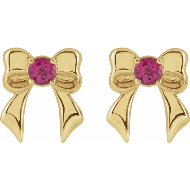 14K Yellow Natural Pink Tourmaline Bow Stud Earrings