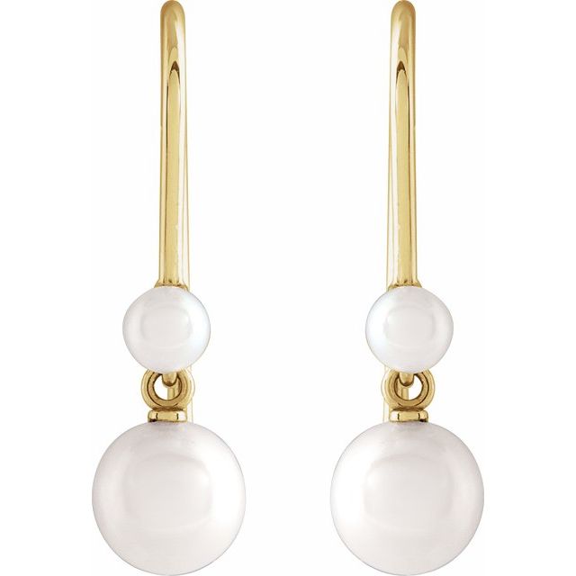 14K Yellow Cultured White Freshwater Pearl Earrings