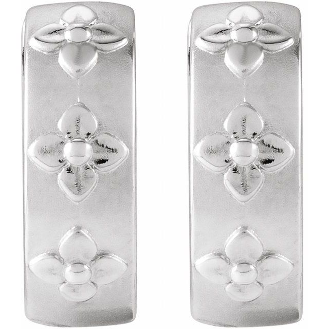 Sterling Silver Floral Hinged 13.2 mm Hoop Earrings