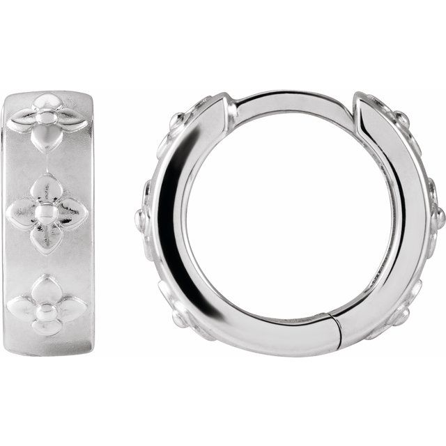 Sterling Silver Floral Hinged 13.2 mm Hoop Earrings