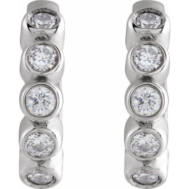 14k White 1/8 Ctw Natural Diamond 10.25 Mm Hinged Hoop Earrings