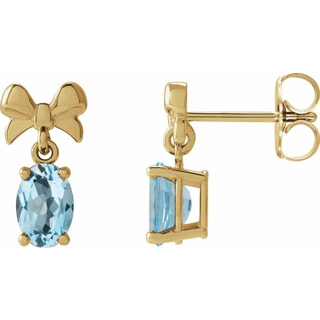14K Yellow 6x4 mm Natural Sky Blue Topaz Bow Earrings