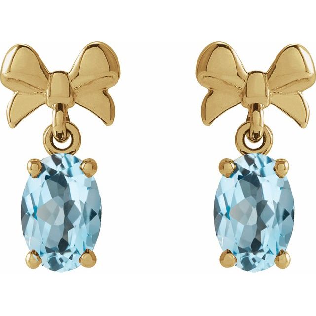 14K Yellow 6x4 mm Natural Sky Blue Topaz Bow Earrings