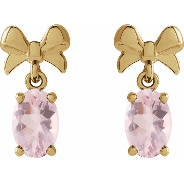 14K Yellow 7x5 mm Natural Pink Morganite Bow Earrings