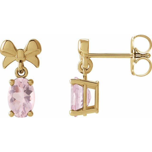 14K Yellow 7x5 mm Natural Pink Morganite Bow Earrings