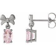 14k White 6x4 Mm Natural Pink Morganite Bow Earrings