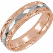 14K Rose/White/Rose 6 mm Design-Engraved Band with Milgrain Size 10