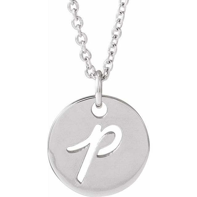 Sterling Silver Script Initial P 16-18' Necklace