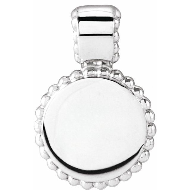 14K White Engravable Beaded Disc Pendant