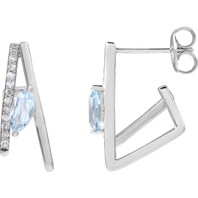 14K White Natural Sky Blue Topaz & 1/8 CTW Natural Diamond Earrings
