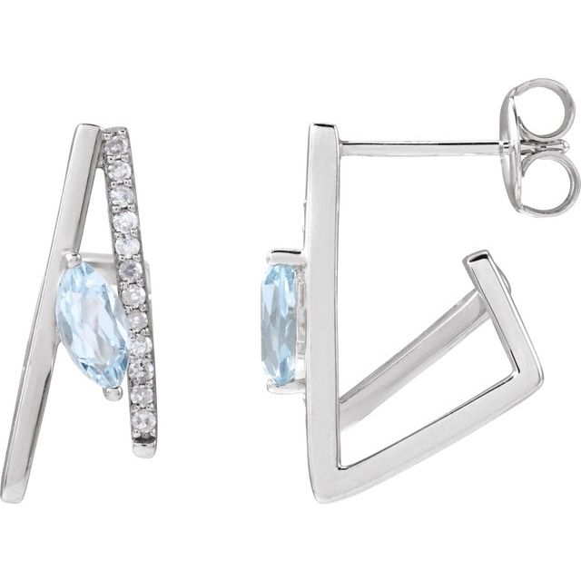 14K White Natural Sky Blue Topaz & 1/8 CTW Natural Diamond Earrings