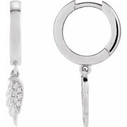 Sterling Silver .03 CTW Natural Diamond Angel Wing Hinged Hoop Earrings