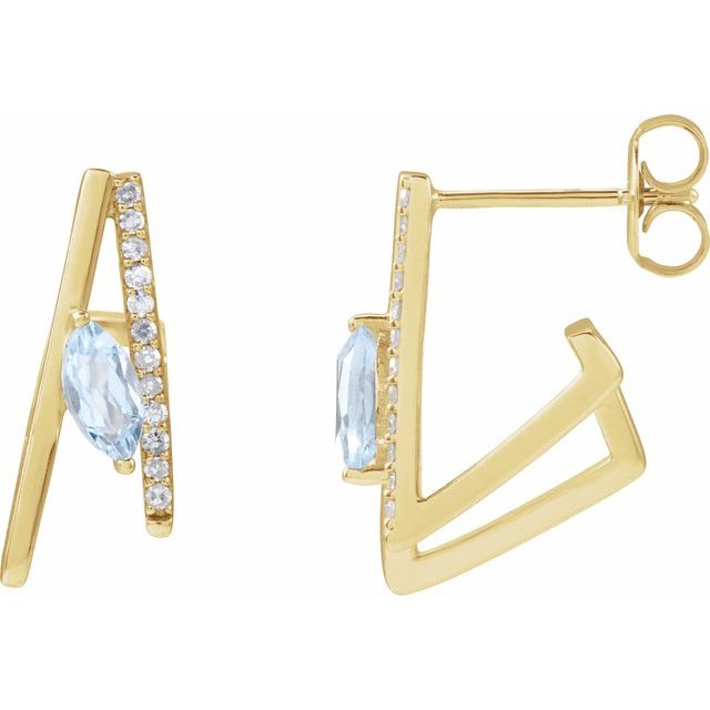 14K Yellow Natural Sky Blue Topaz & 1/8 CTW Natural Diamond Earrings