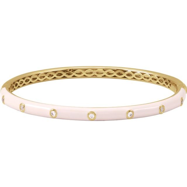14K Yellow 1/5 CTW Natural Diamond & Pink Enamel 7' Bangle Bracelet