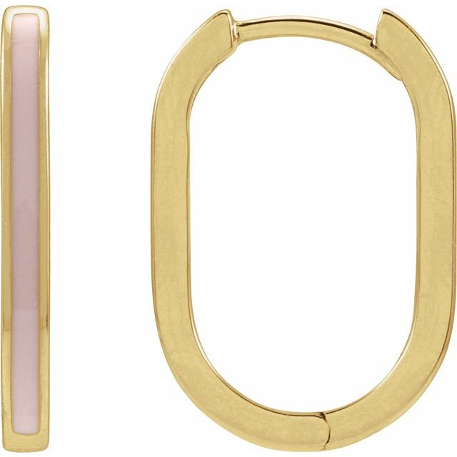 14K Yellow Pink Enamel 11.9 mm Hoop Earrings