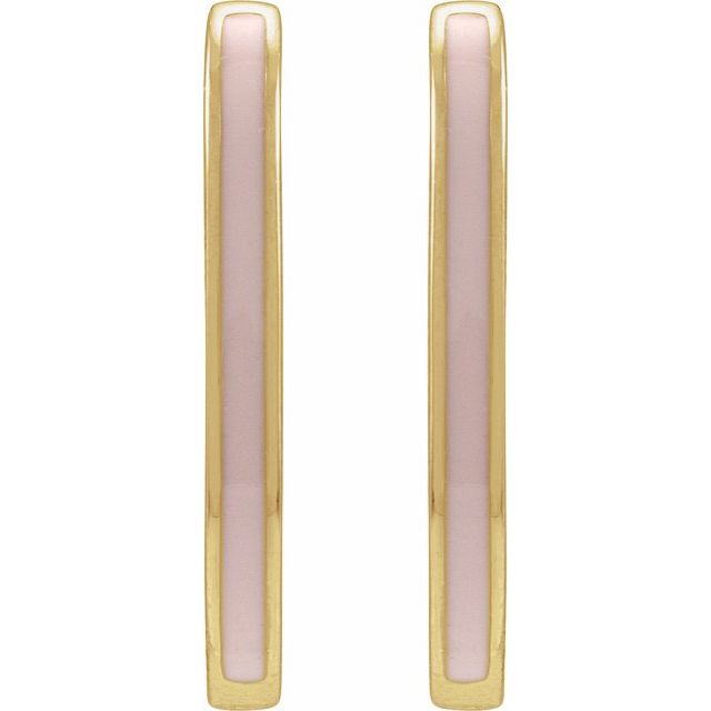 14K Yellow Pink Enamel 11.9 mm Hoop Earrings