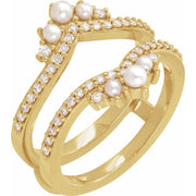 14k Yellow Cultured White Seed Pearl & 1/3 Ctw Natural Diamond Ring Guard
