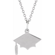 14K White Engravable Graduation Cap 16-18' Necklace