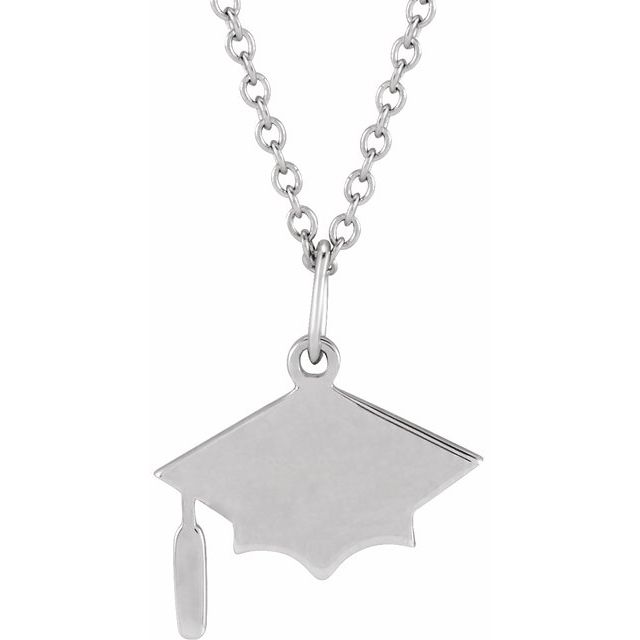 14K White Engravable Graduation Cap 16-18' Necklace