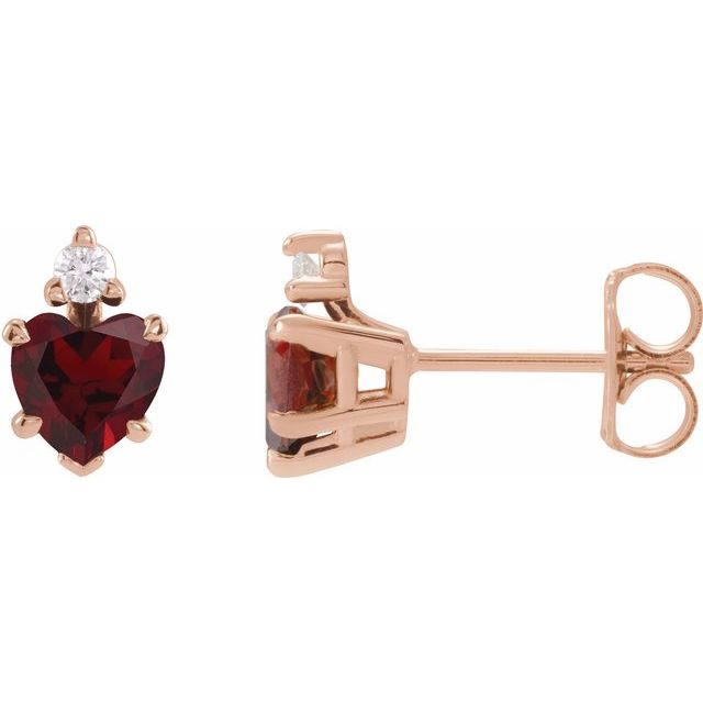 14K Rose Natural Mozambique Garnet & .06 Natural Diamond Stud Earrings